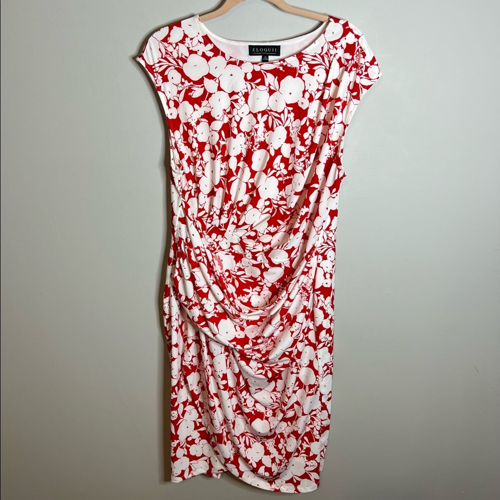 Elloqui Orange Floral Fitted Dress